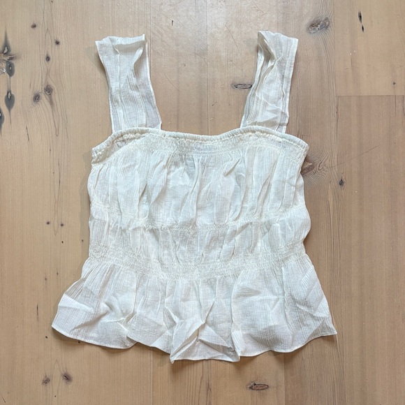 H&M Tops - Worn Once! Festival-Ready Cream Smocked Tank Top with Ruffle Hem